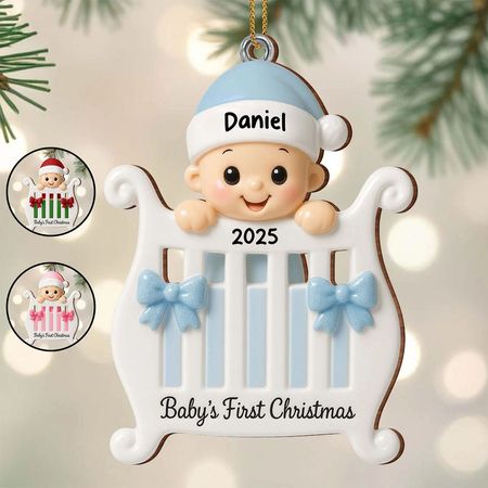 Personalized Babys First Christmas Ornament – Custom Name & Year Keepsake for Newborn Boys and Girls
